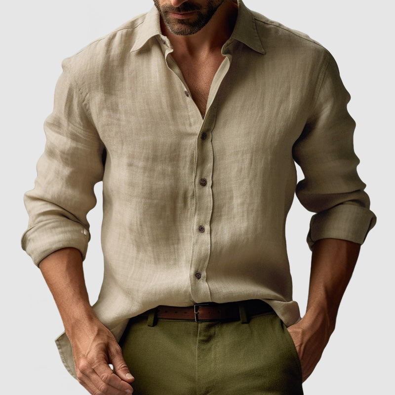Chemise en Lin Vintage à Manches Longues pour Hommes