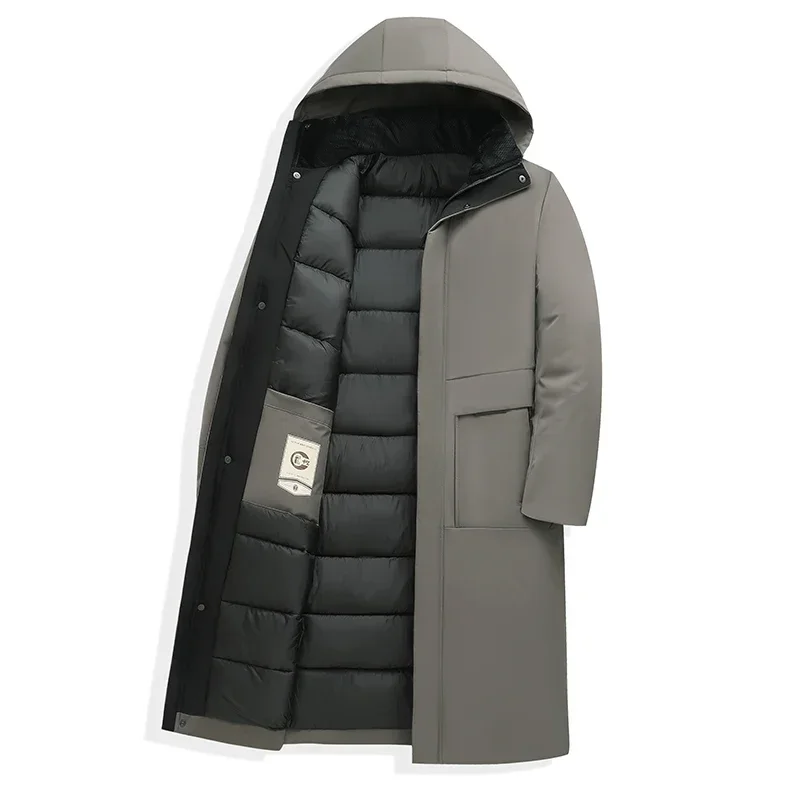 Parka d'Hiver pour Hommes, Modèle Long avec Capuche et Doublure Chaude