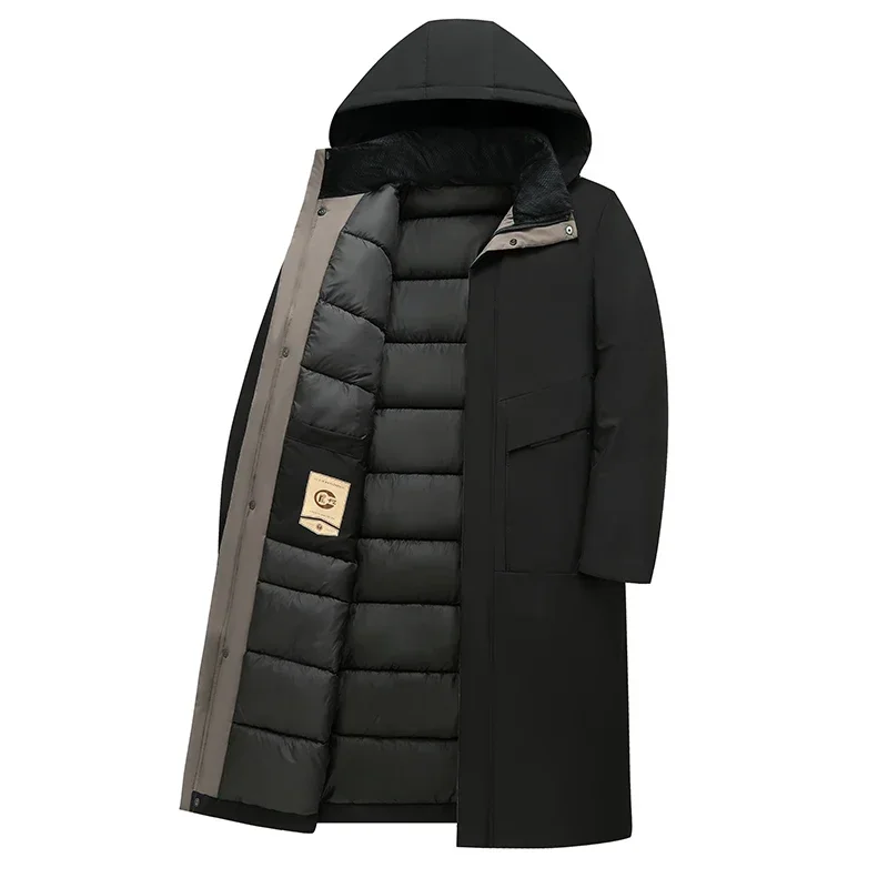 Parka d'Hiver pour Hommes, Modèle Long avec Capuche et Doublure Chaude