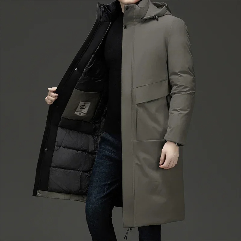 Parka d'Hiver pour Hommes, Modèle Long avec Capuche et Doublure Chaude