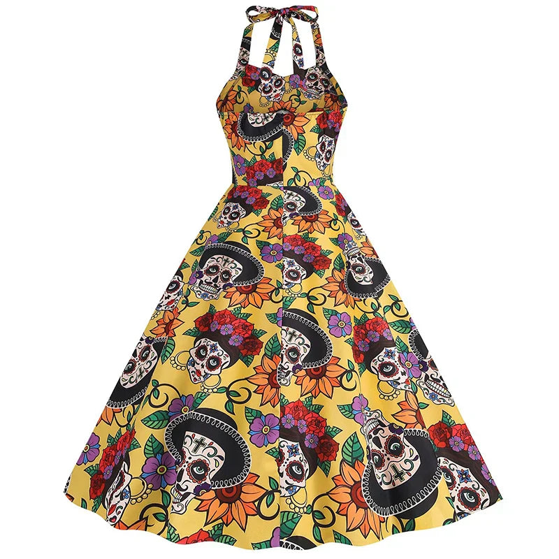 Robe costume d'Halloween imprimé tête de mort