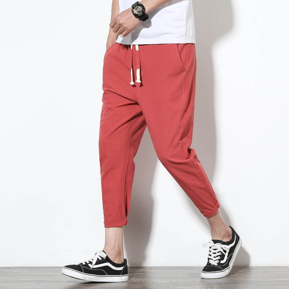 Pantalon Léger en Coton Rouge