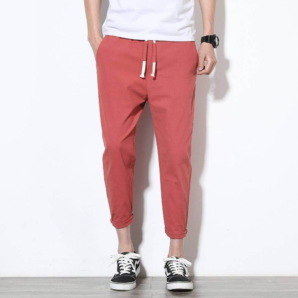 Pantalon Léger en Coton Rouge