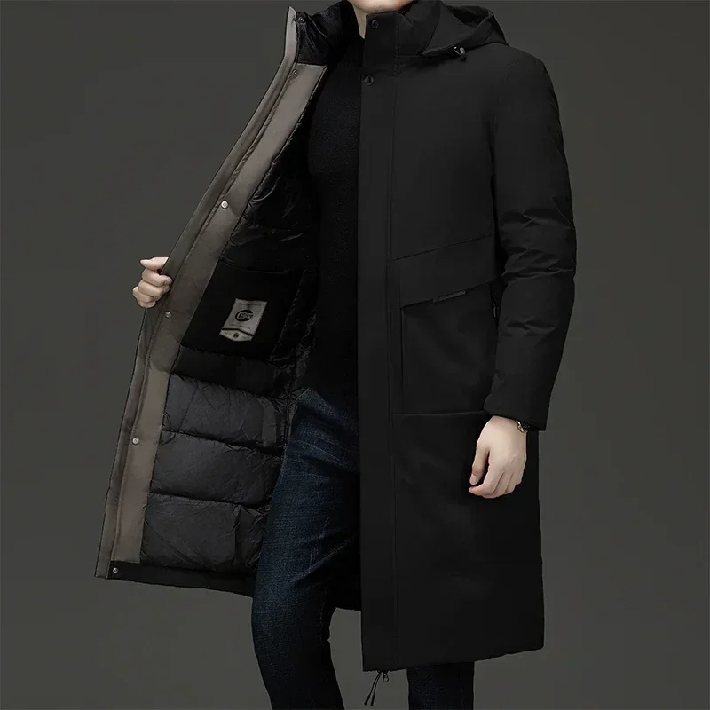 Parka d'Hiver pour Hommes, Modèle Long avec Capuche et Doublure Chaude