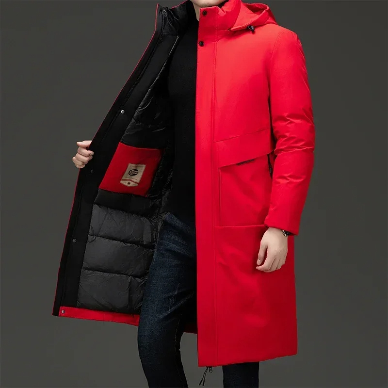 Parka d'Hiver pour Hommes, Modèle Long avec Capuche et Doublure Chaude
