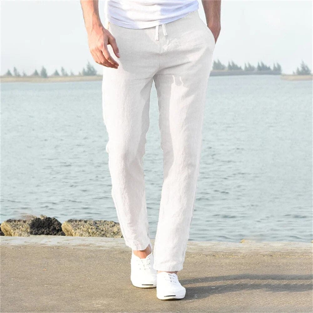 Pantalons d'Été Décontractés en Lin à Taille Haute pour Hommes