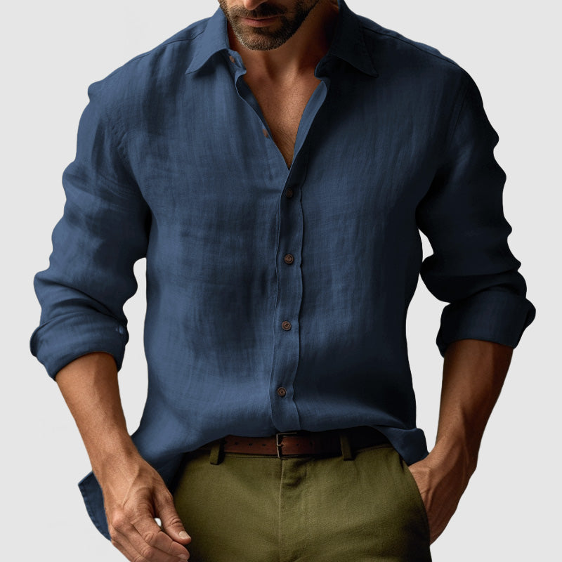 Chemise en Lin Vintage à Manches Longues pour Hommes
