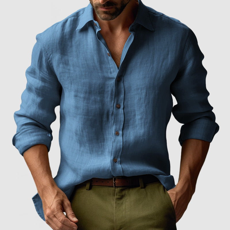 Chemise en Lin Vintage à Manches Longues pour Hommes