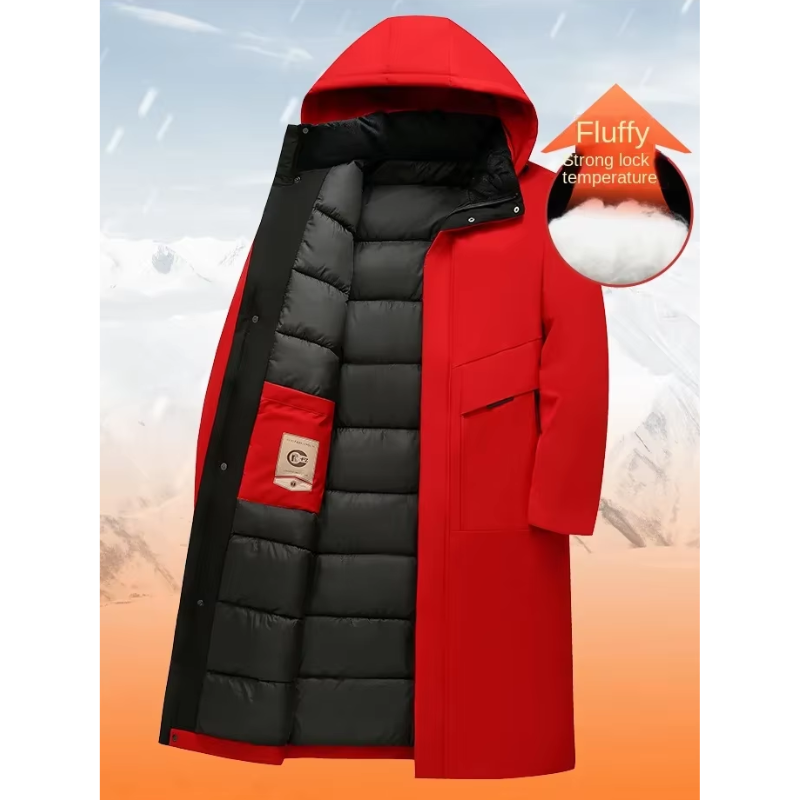 Parka d'Hiver pour Hommes, Modèle Long avec Capuche et Doublure Chaude