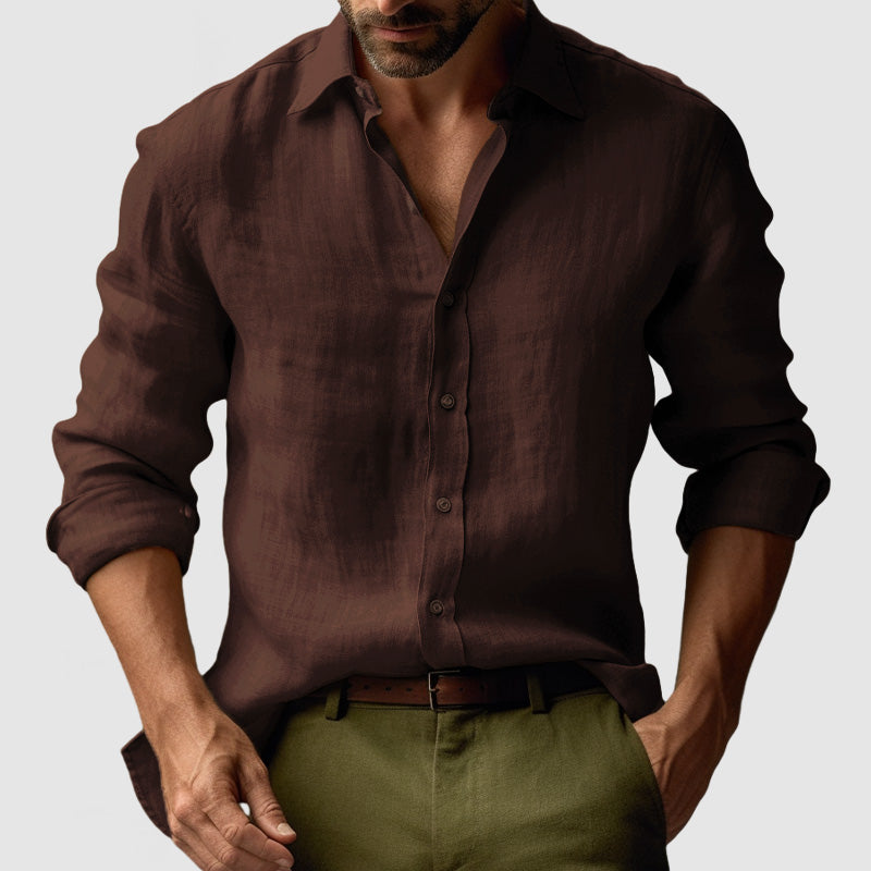 Chemise en Lin Vintage à Manches Longues pour Hommes