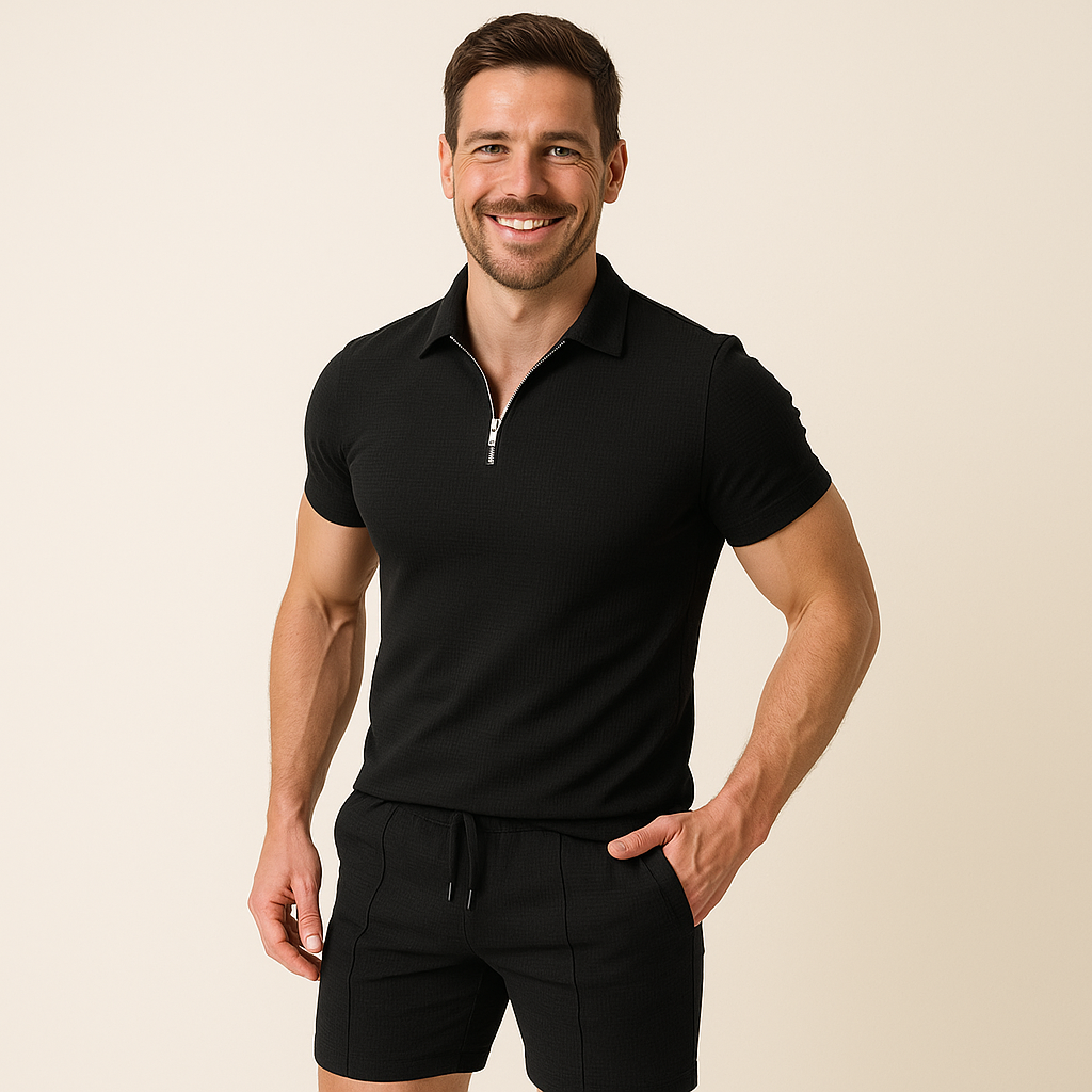 Polo Homme Été Zip Col V
