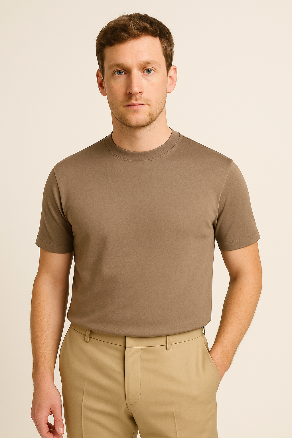 T-shirt Kaki Élégante Style Simple