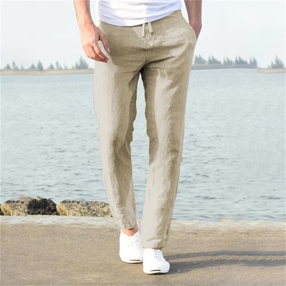 Pantalons d'Été Décontractés en Lin à Taille Haute pour Hommes