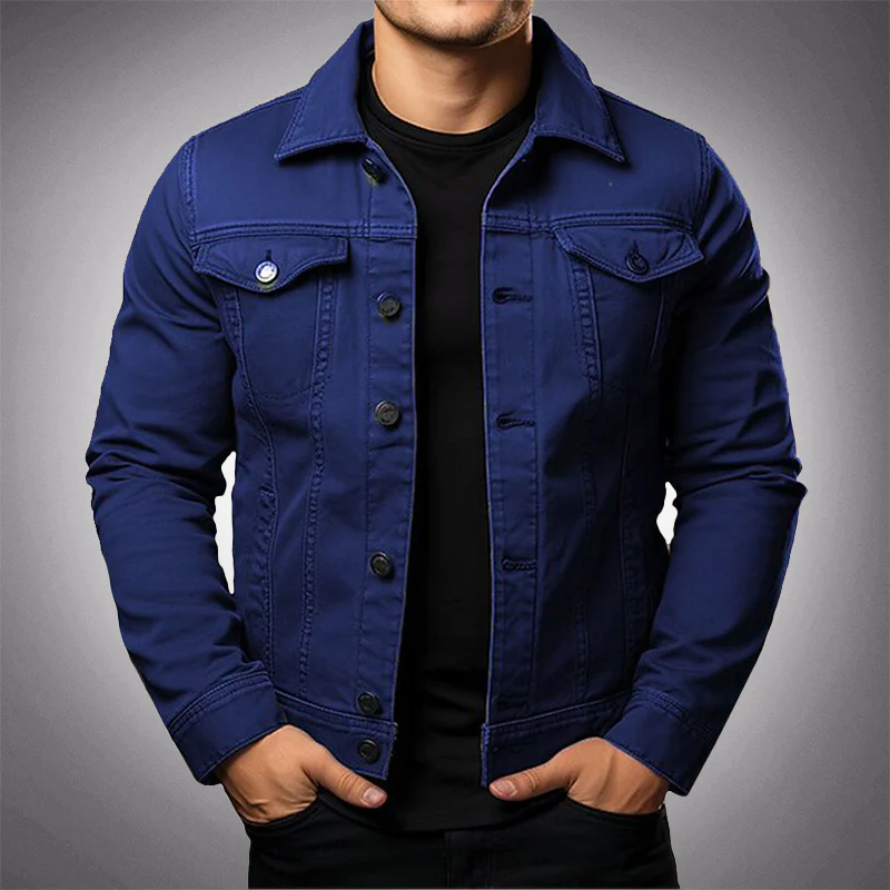 Veste en Denim avec Boutons et Poches pour Homme