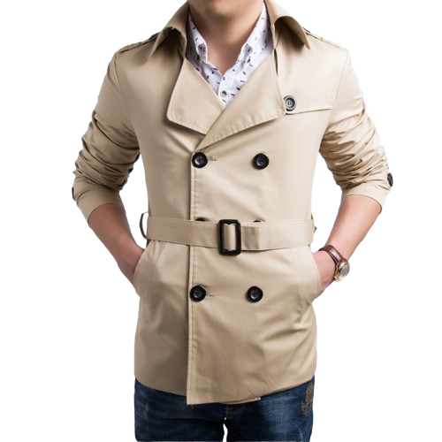 Trenchcoat Beige Classique à Simple Boutonnage pour Homme avec Ceinture