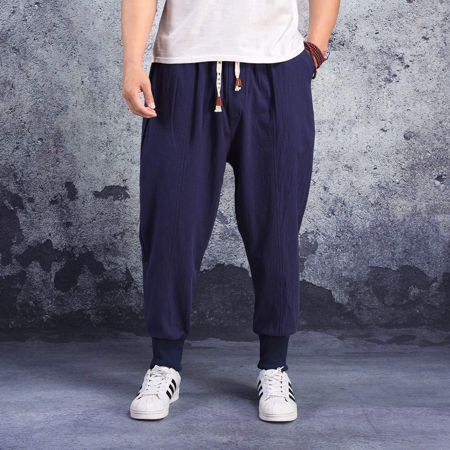 Pantalon Harem Bleu Marine en Coton
