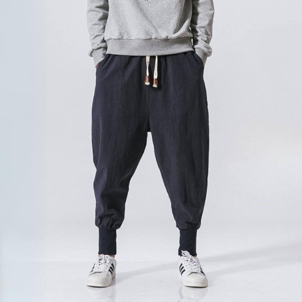 Pantalon Harem Bleu Marine en Coton