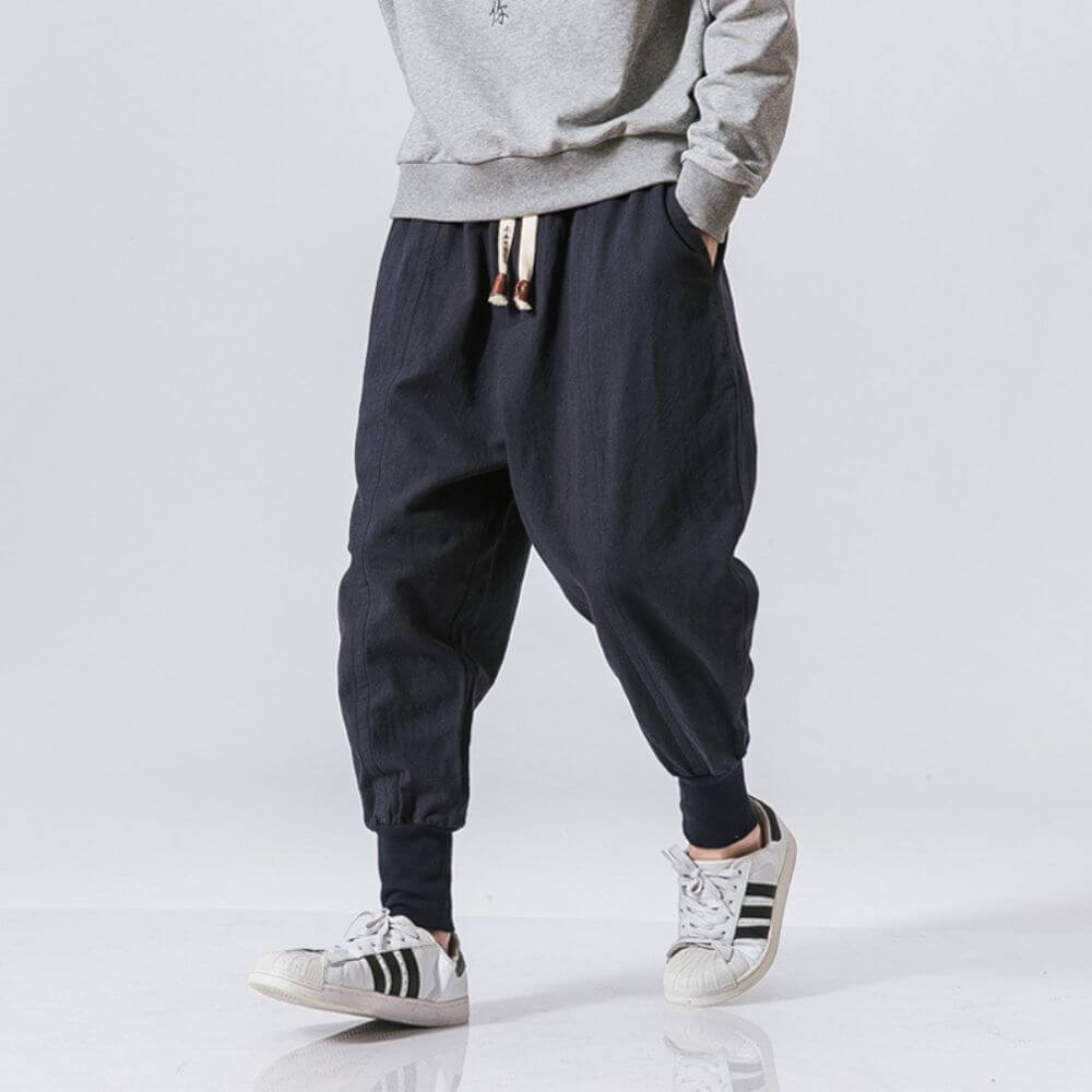 Pantalon Harem Bleu Marine en Coton