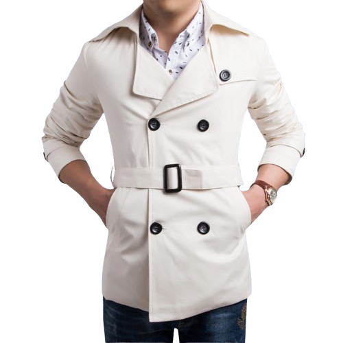 Trenchcoat Beige Classique à Simple Boutonnage pour Homme avec Ceinture