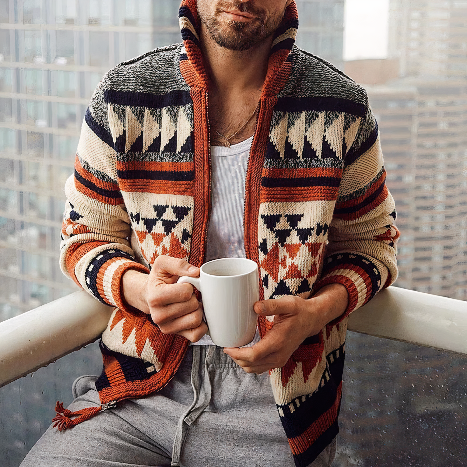Enzo | Cardigan homme élégant en maille jacquard