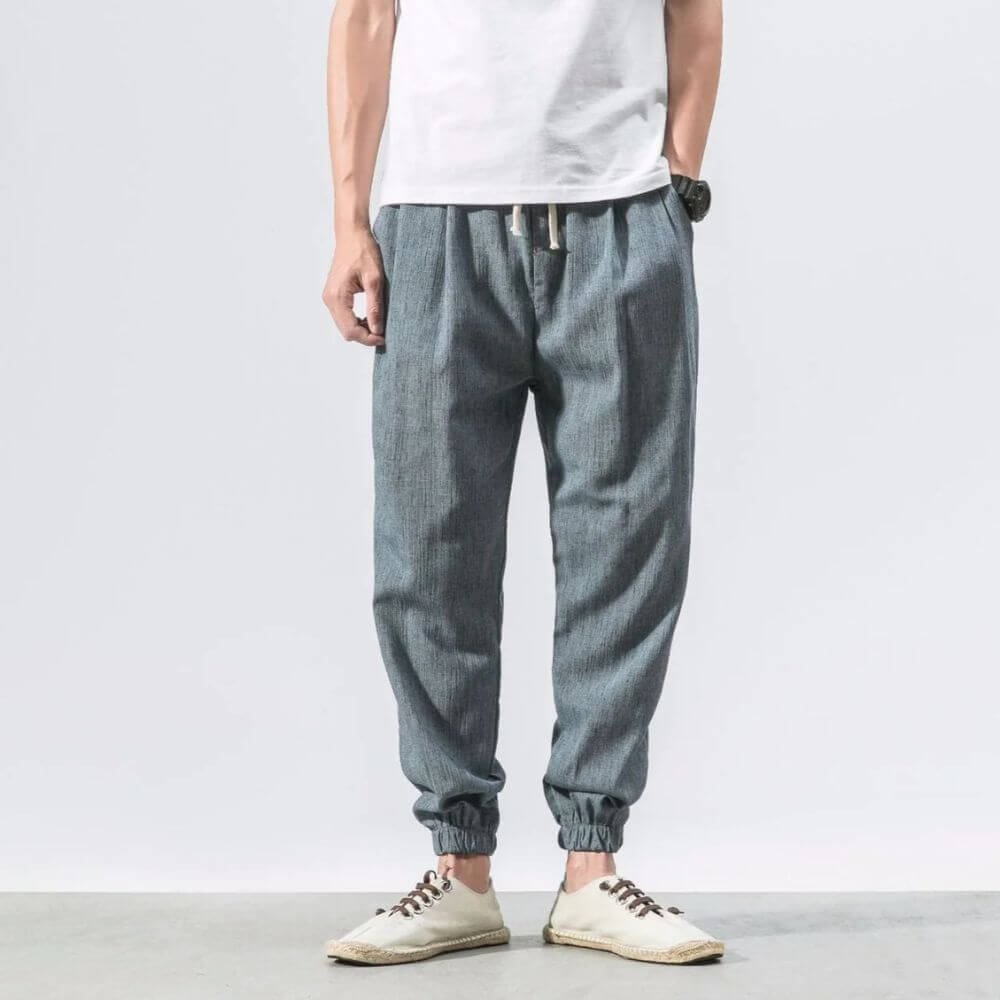 Pantalon Confort Gris en Coton et Lin