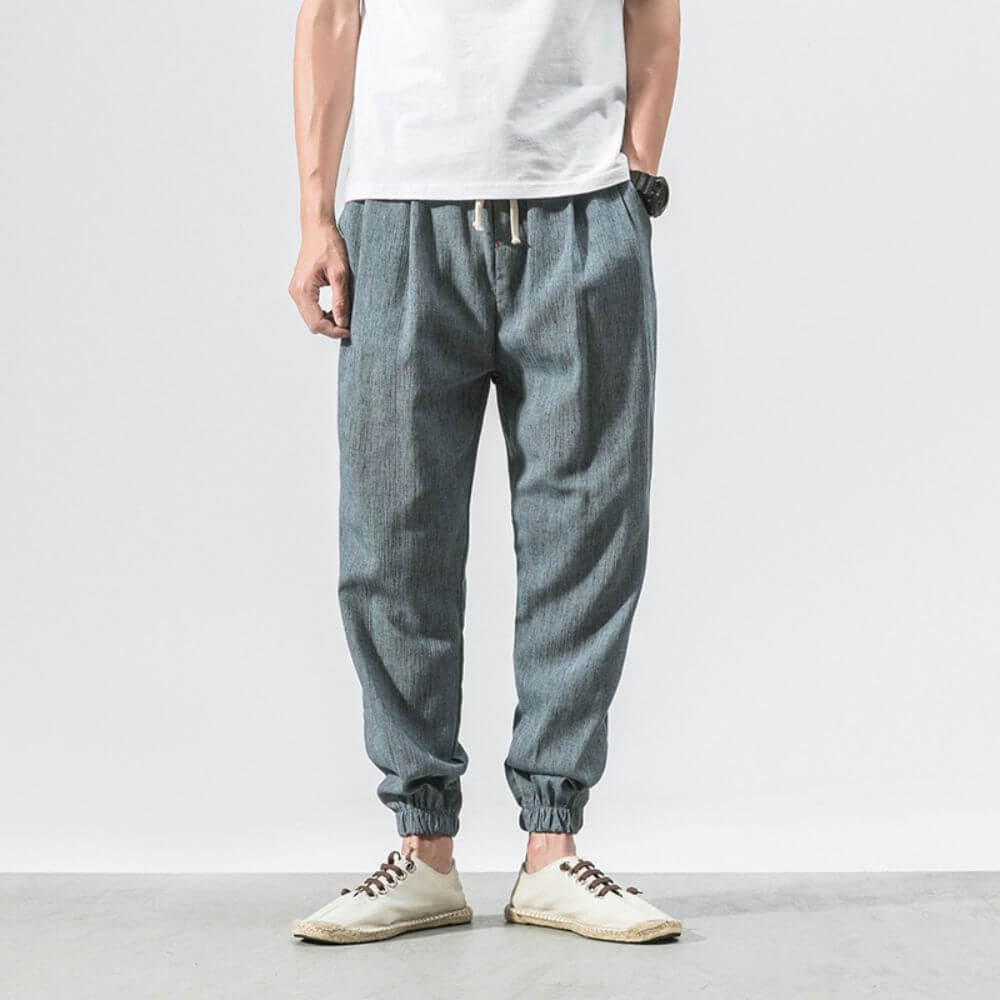 Pantalon Confort Gris en Coton et Lin