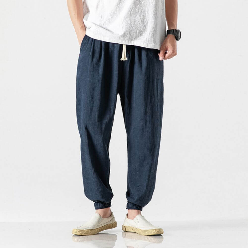 Pantalon Confort Gris en Coton et Lin