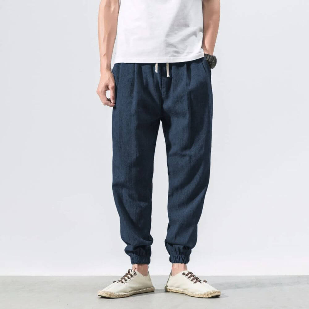 Pantalon Confort Gris en Coton et Lin