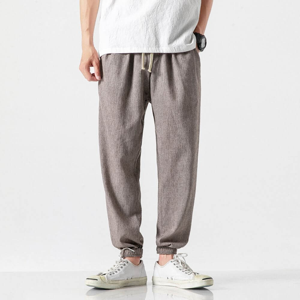 Pantalon Confort Gris en Coton et Lin
