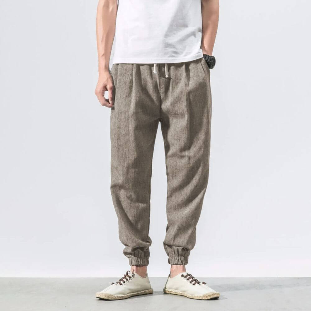 Pantalon Confort Gris en Coton et Lin