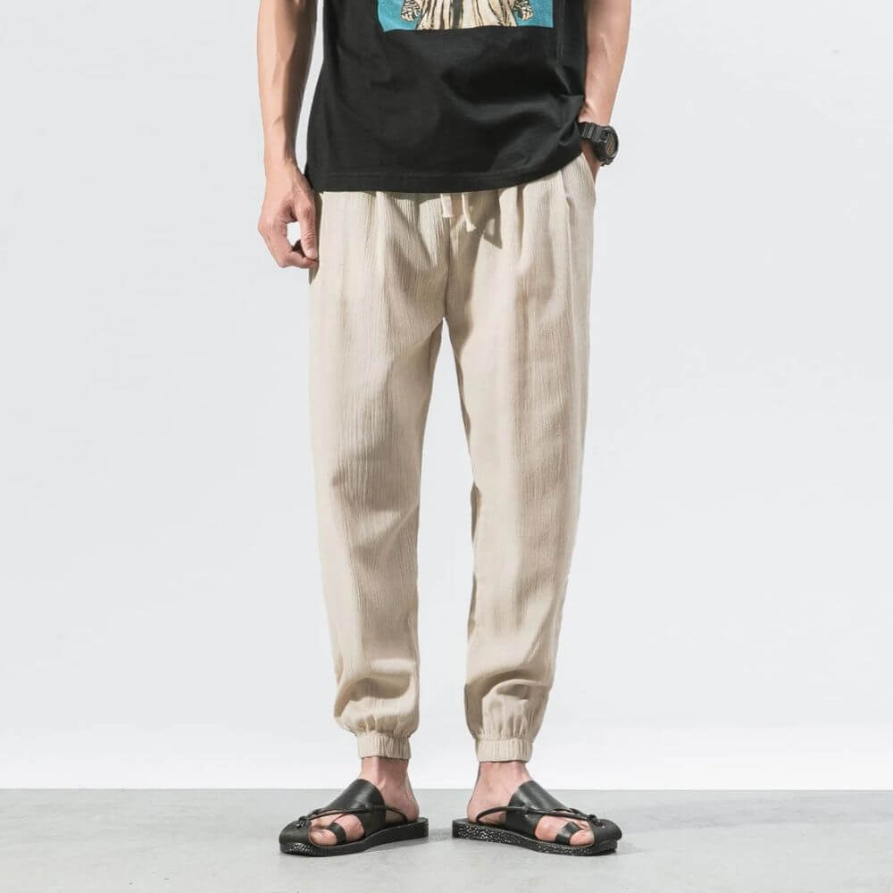 Pantalon Confort Gris en Coton et Lin