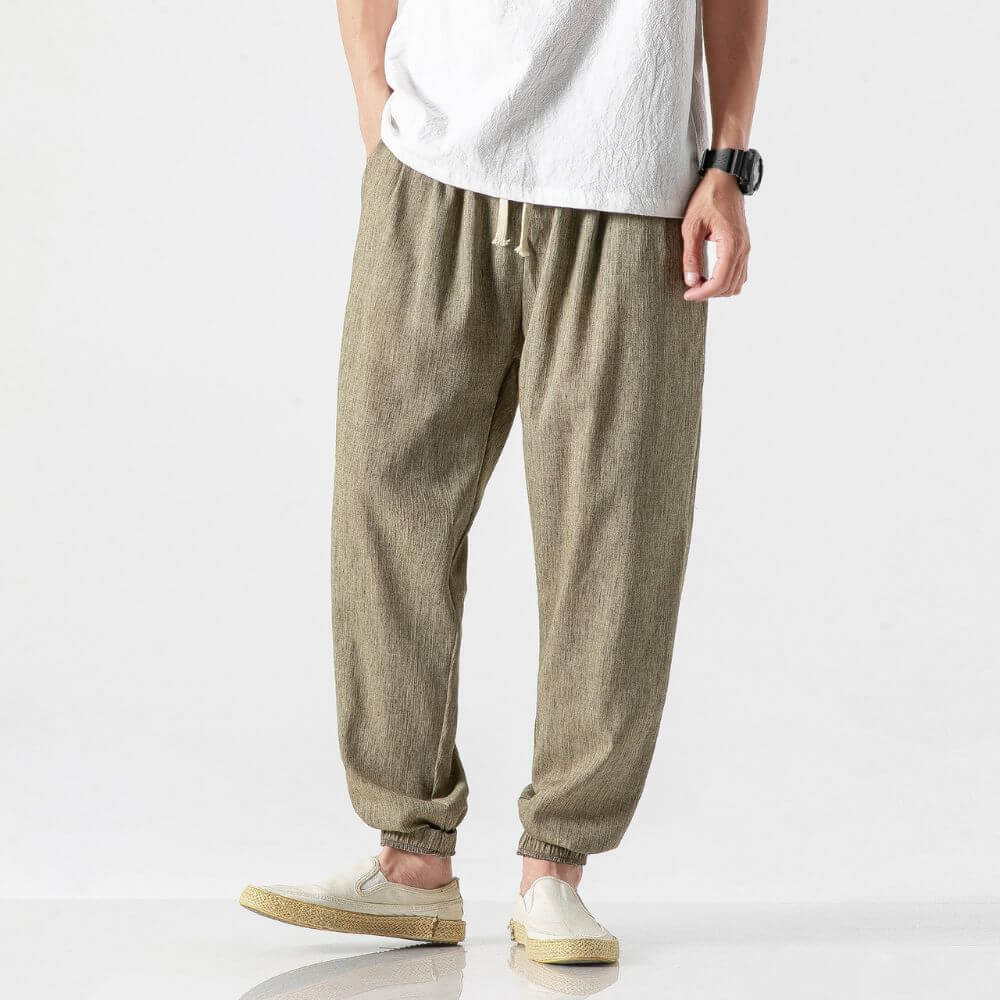 Pantalon Confort Gris en Coton et Lin