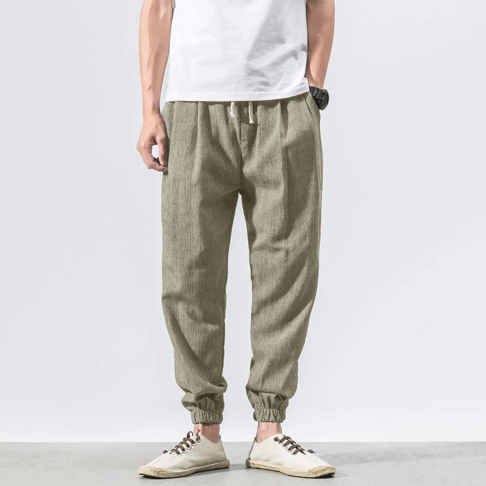 Pantalon Confort Gris en Coton et Lin