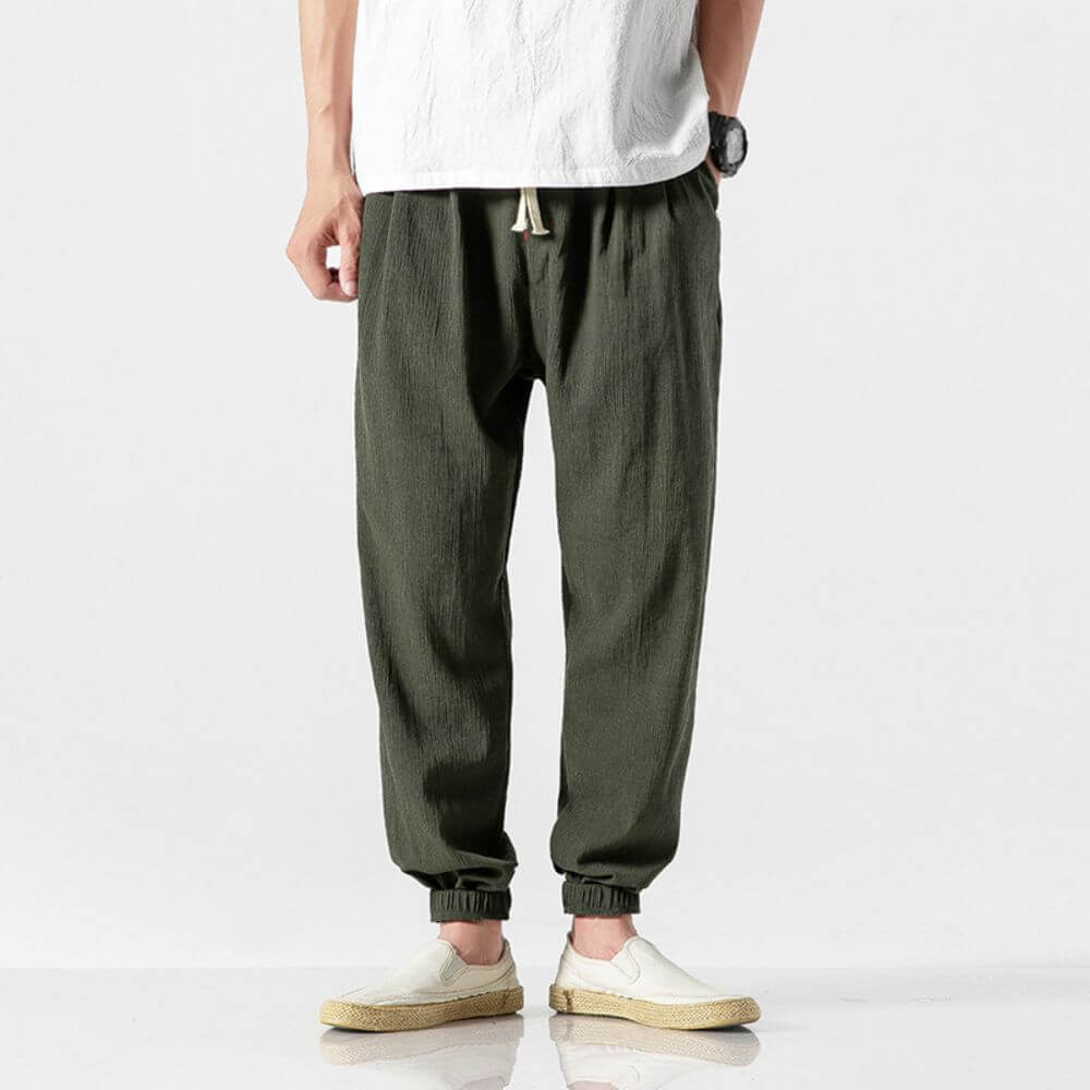Pantalon Confort Gris en Coton et Lin