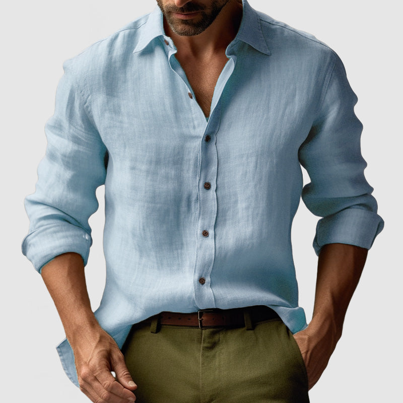 Chemise en Lin Vintage à Manches Longues pour Hommes