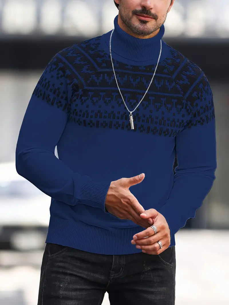 Pull à Col Roulé Tricoté avec Imprimé Graphique Géométrique pour Homme