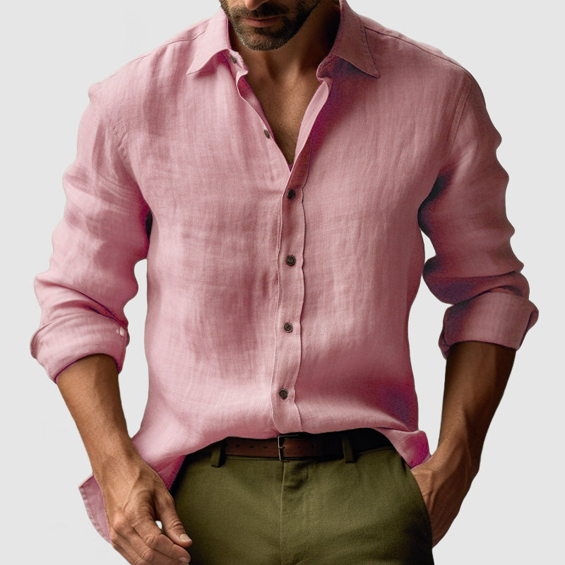 Chemise en Lin Vintage à Manches Longues pour Hommes