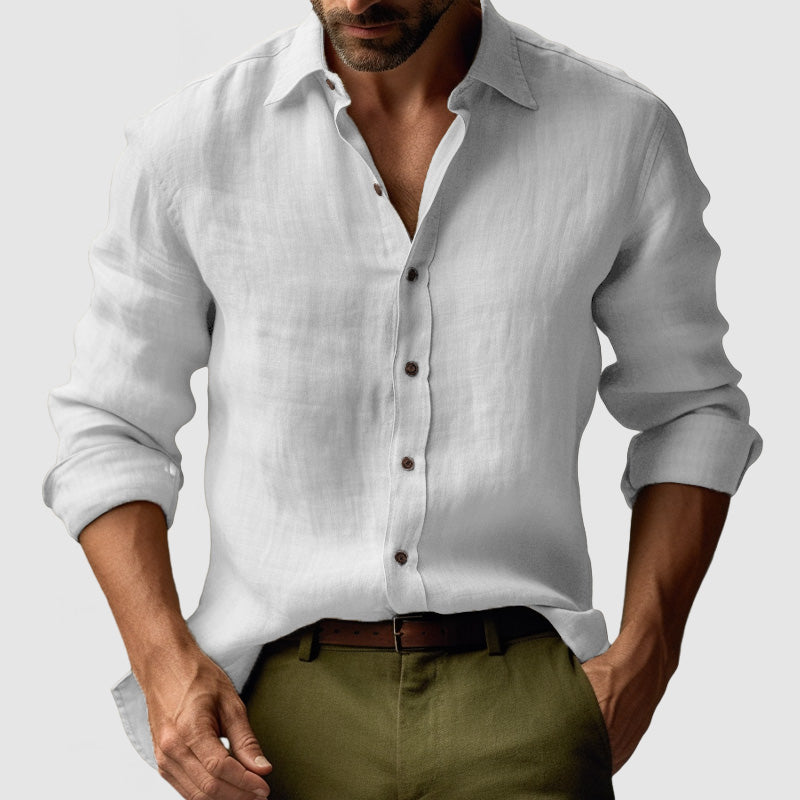 Chemise en Lin Vintage à Manches Longues pour Hommes