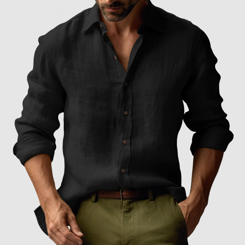 Chemise en Lin Vintage à Manches Longues pour Hommes
