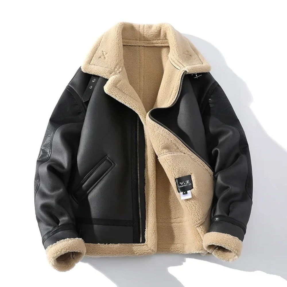 Jameson Veste Aviateur en Cuir avec Fourrure