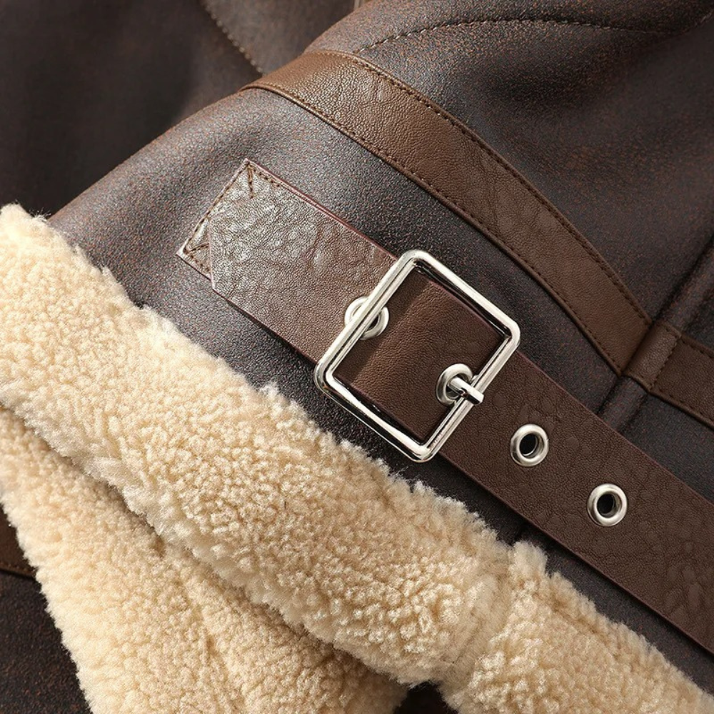 Jameson Veste Aviateur en Cuir avec Fourrure