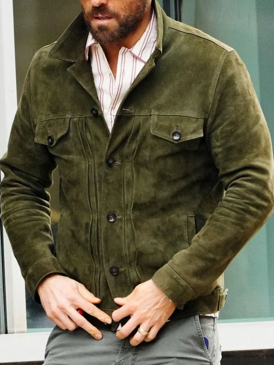 Veste en Suède Décontractée Vintage à Poches Multiples