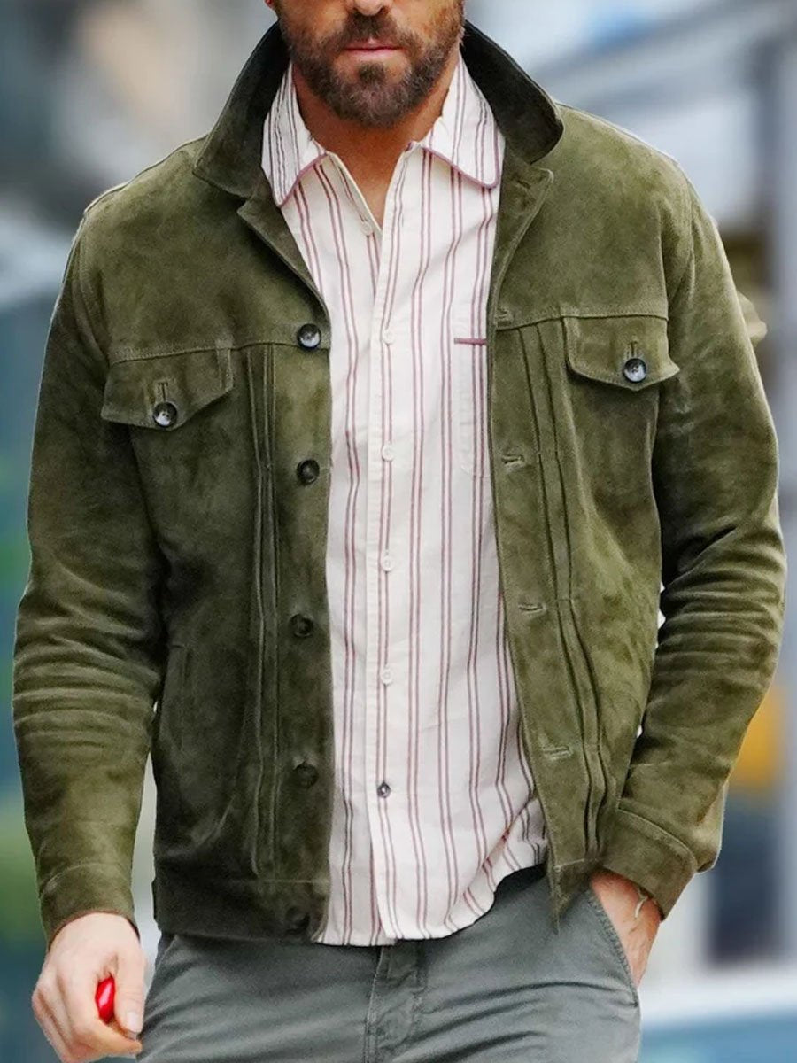 Veste en Suède Décontractée Vintage à Poches Multiples