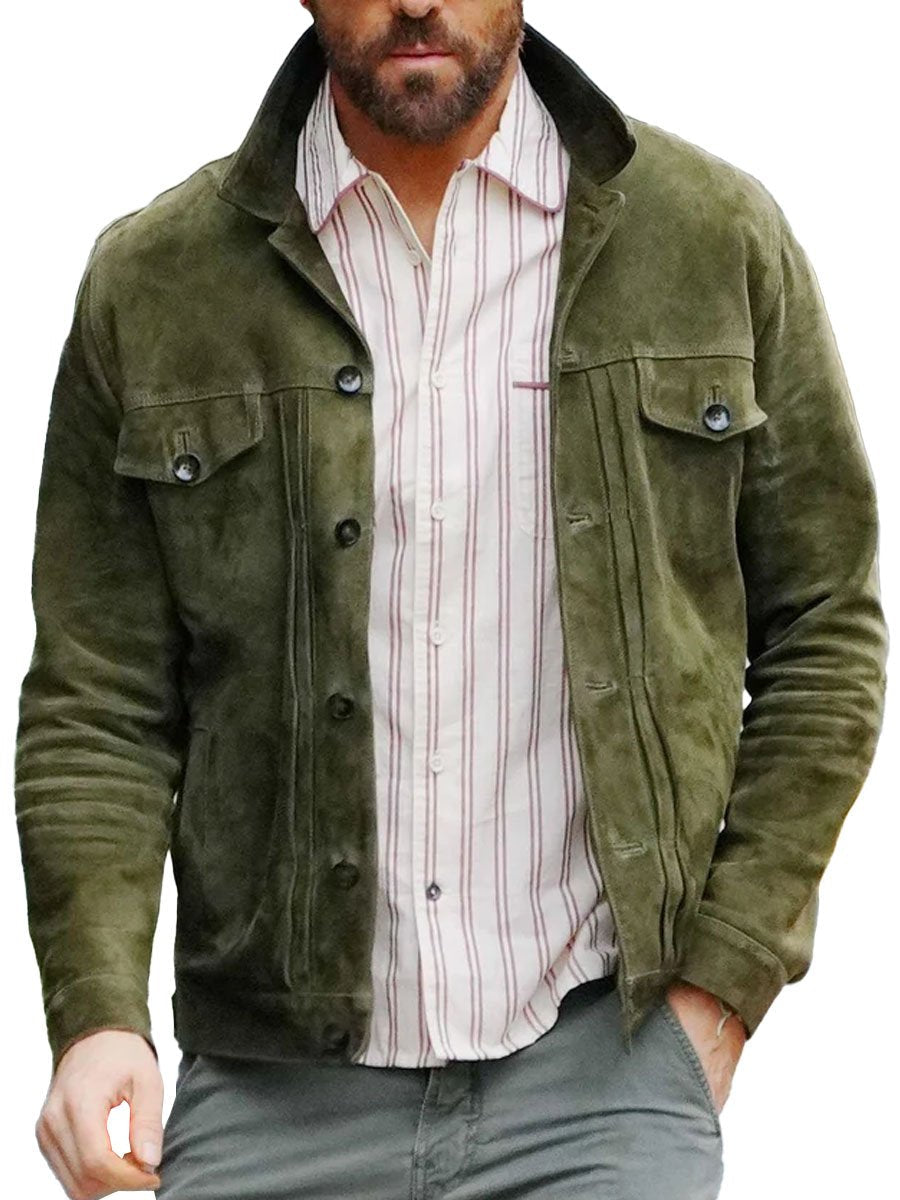 Veste en Suède Décontractée Vintage à Poches Multiples