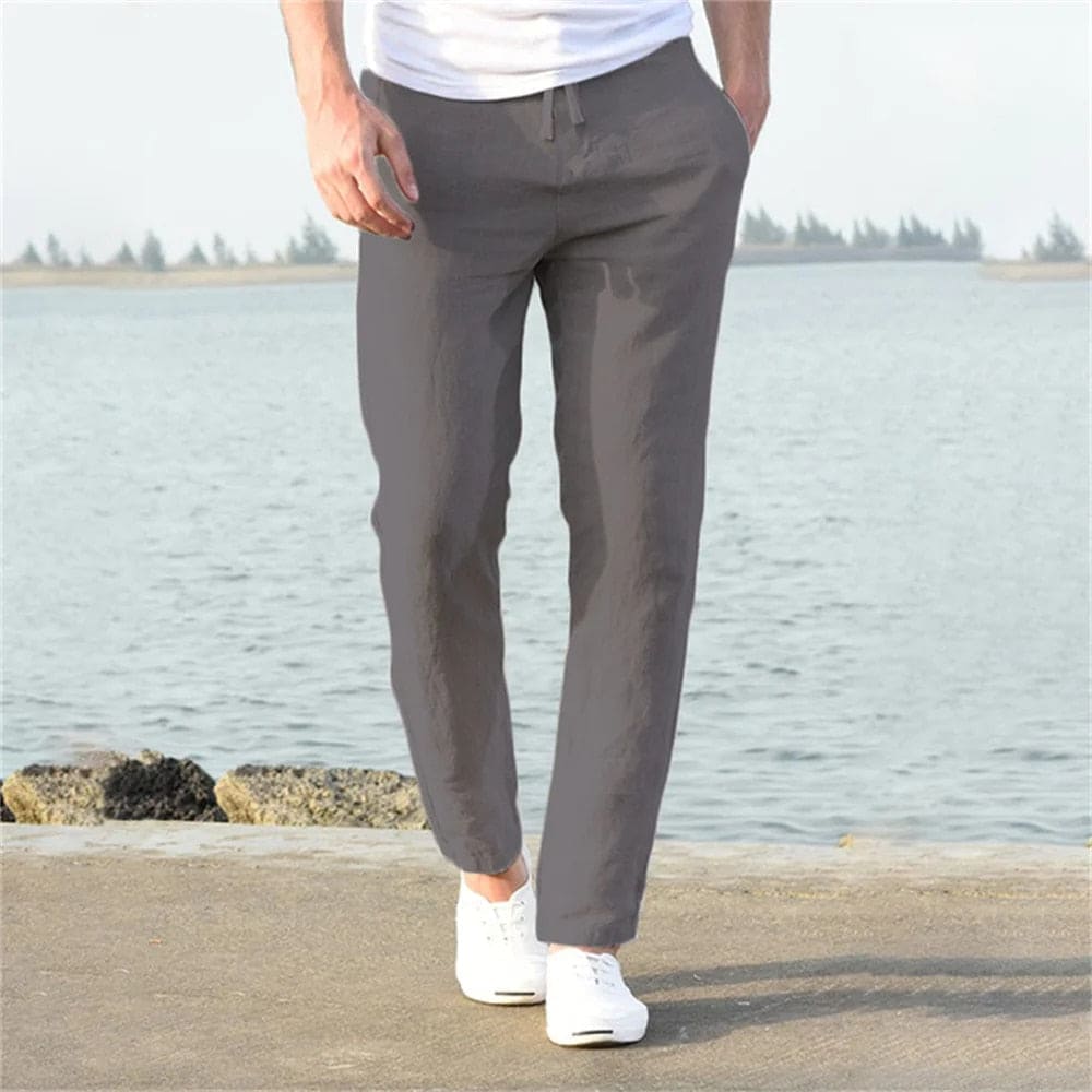 Pantalons d'Été Décontractés en Lin à Taille Haute pour Hommes