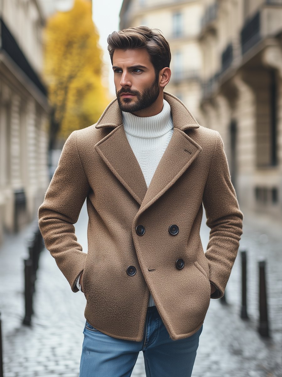 Manteau Retro en Laine pour Homme