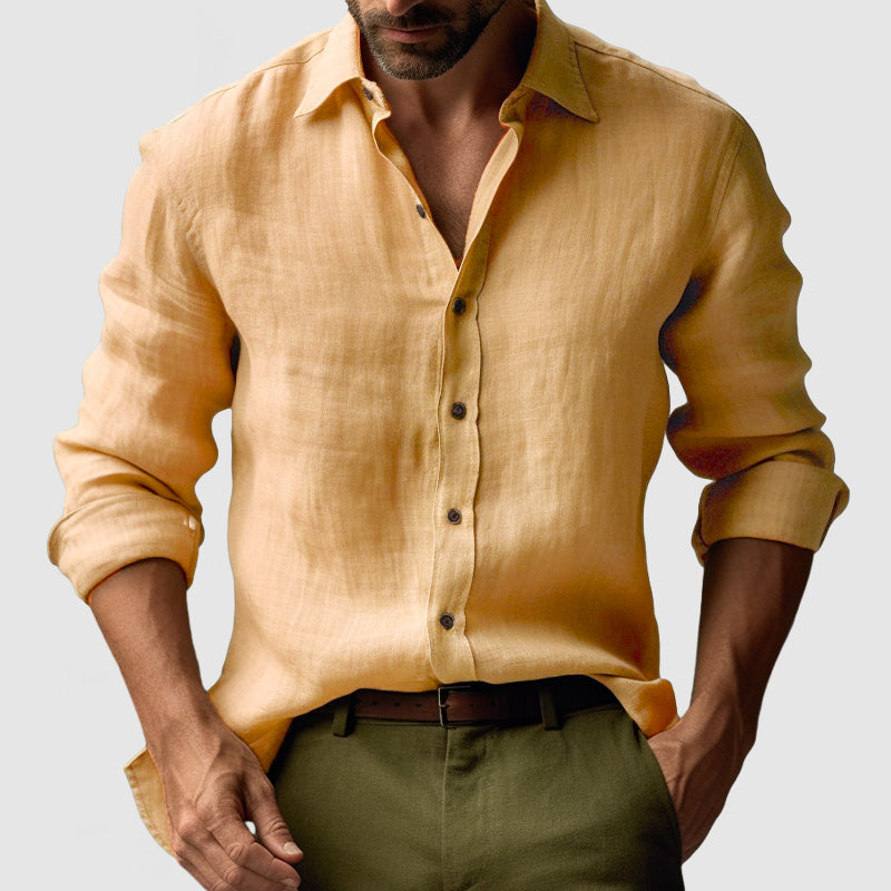 Chemise en Lin Vintage à Manches Longues pour Hommes