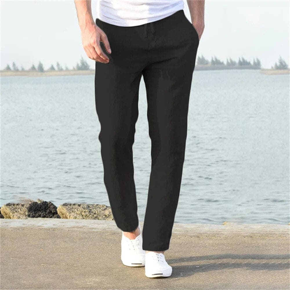 Pantalons d'Été Décontractés en Lin à Taille Haute pour Hommes