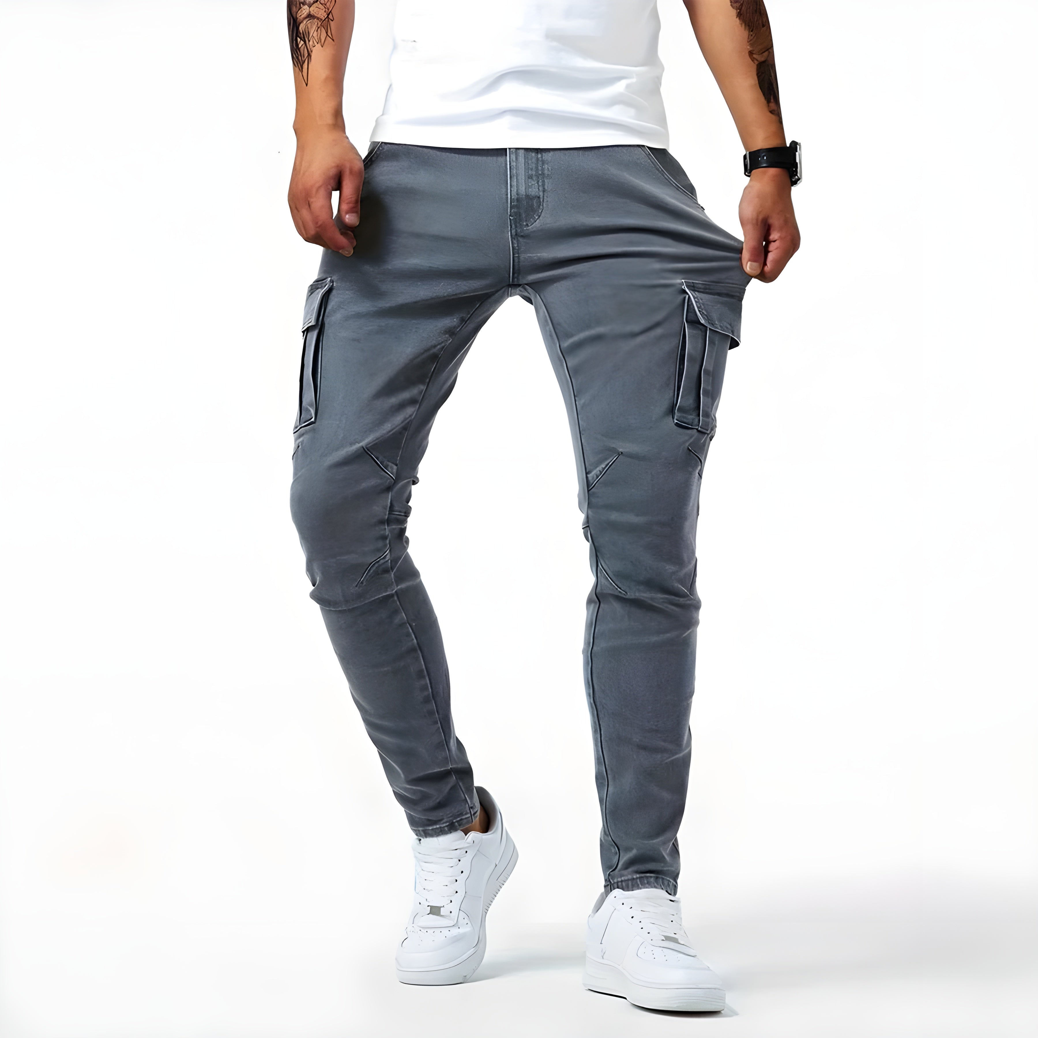 Pantalon cargo en denim extensible