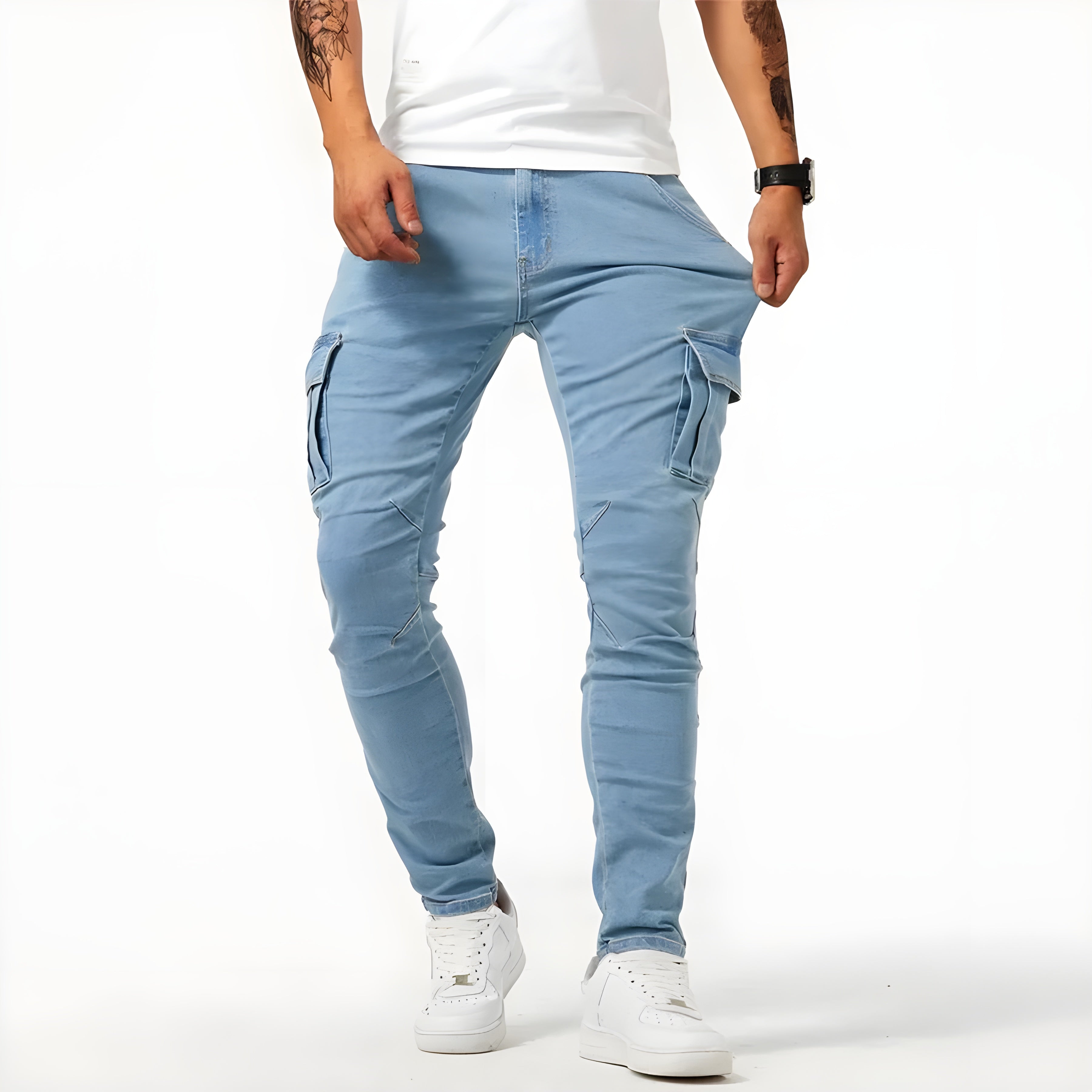 Pantalon cargo en denim extensible